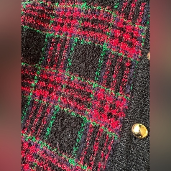 Vintage Jacobsons Holiday Plaid Sparkle Fuzzy Wool Blend Cardigan Sweater Petite - Picture 6 of 8